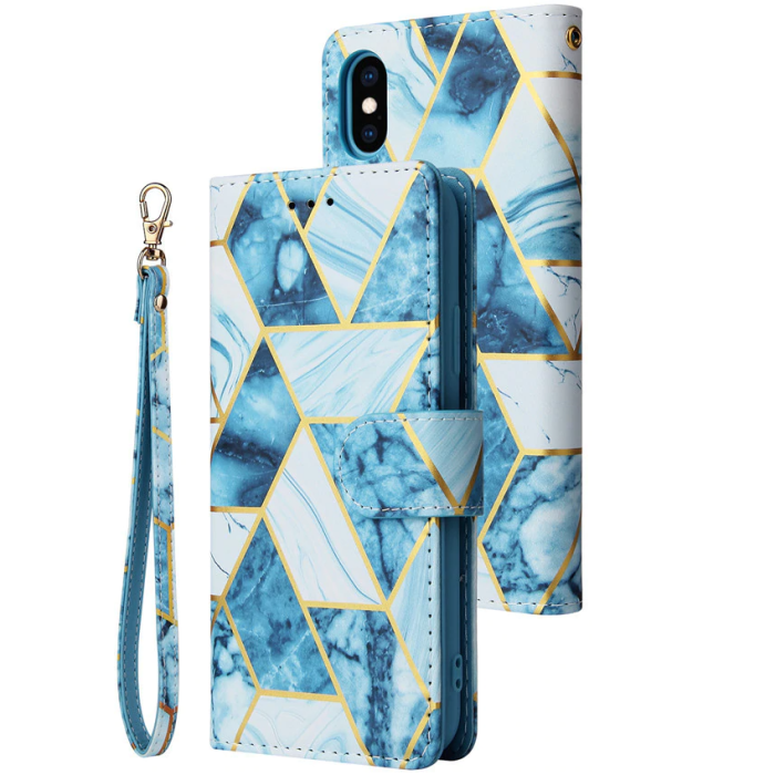 OEM - Marble Grid Plånboksfodral till Galaxy S21 Plus - Blå