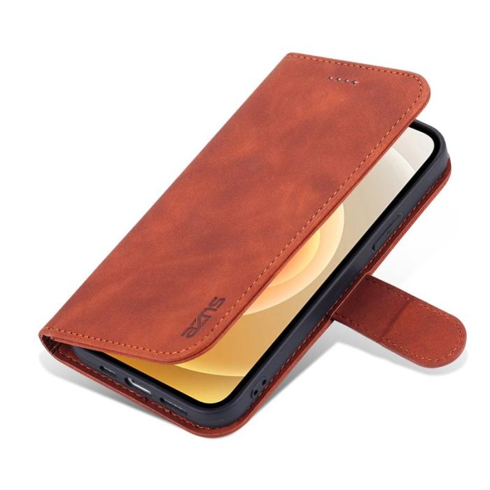 AZNS - AZNS iPhone 15 Plånboksfodral Anti-Scratch Konstläder - Brun