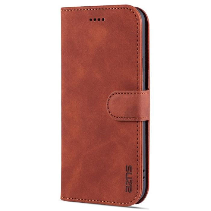 AZNS - AZNS iPhone 15 Plånboksfodral Anti-Scratch Konstläder - Brun
