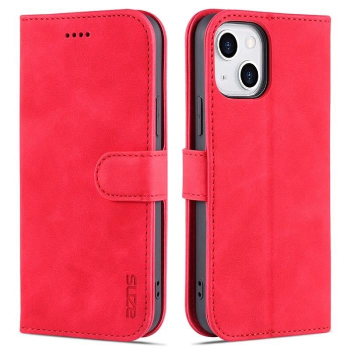 AZNS - AZNS iPhone 15 Plånboksfodral Anti-Scratch Konstläder - Röd