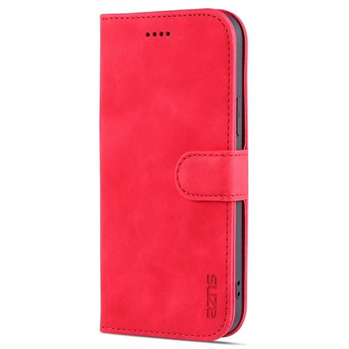 AZNS - AZNS iPhone 15 Plånboksfodral Anti-Scratch Konstläder - Röd