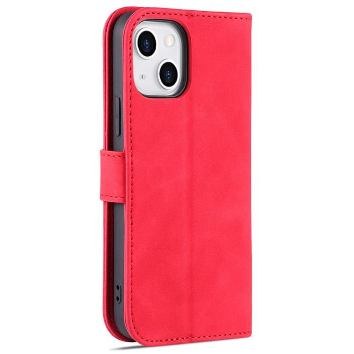 AZNS - AZNS iPhone 15 Plånboksfodral Anti-Scratch Konstläder - Röd