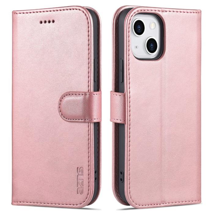 AZNS - AZNS iPhone 15 Plånboksfodral Anti-Scratch Konstläder - Roséguld