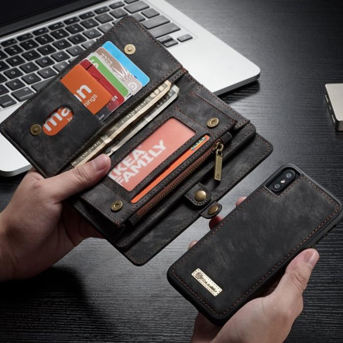 Caseme - CASEME Vintage KonstLäder 2-in-1 Wallet Mobilskal för iPhone Xs - Svart