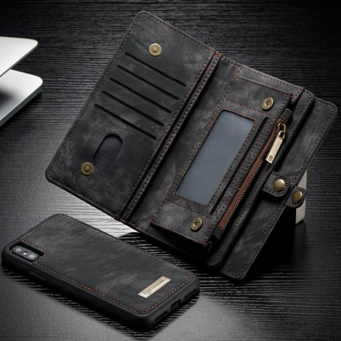 Caseme - CASEME Vintage KonstLäder 2-in-1 Wallet Mobilskal för iPhone Xs - Svart