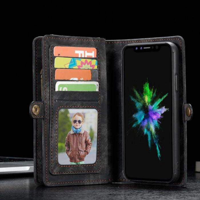 Caseme - CASEME Vintage KonstLäder 2-in-1 Wallet Mobilskal för iPhone Xs - Svart