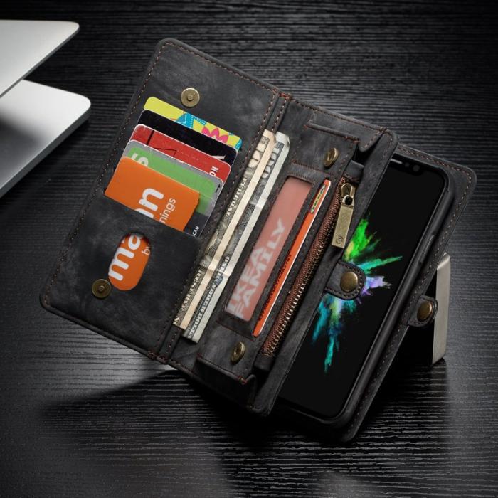 Caseme - CASEME Vintage KonstLäder 2-in-1 Wallet Mobilskal för iPhone Xs - Svart
