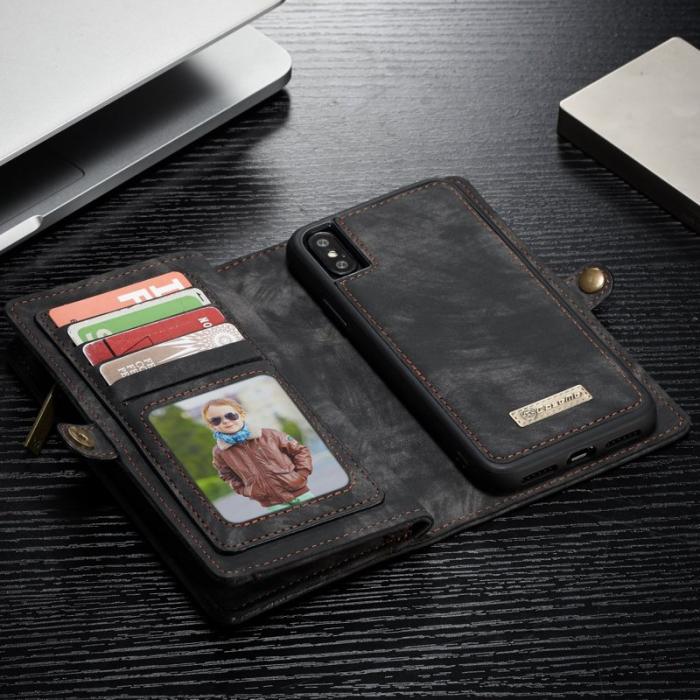 Caseme - CASEME Vintage KonstLäder 2-in-1 Wallet Mobilskal för iPhone Xs - Svart