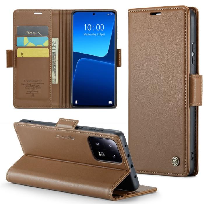 Caseme - CASEME Xiaomi 13 Pro 5G Plånboksfodral Konstläder RFID-Skydd Brun