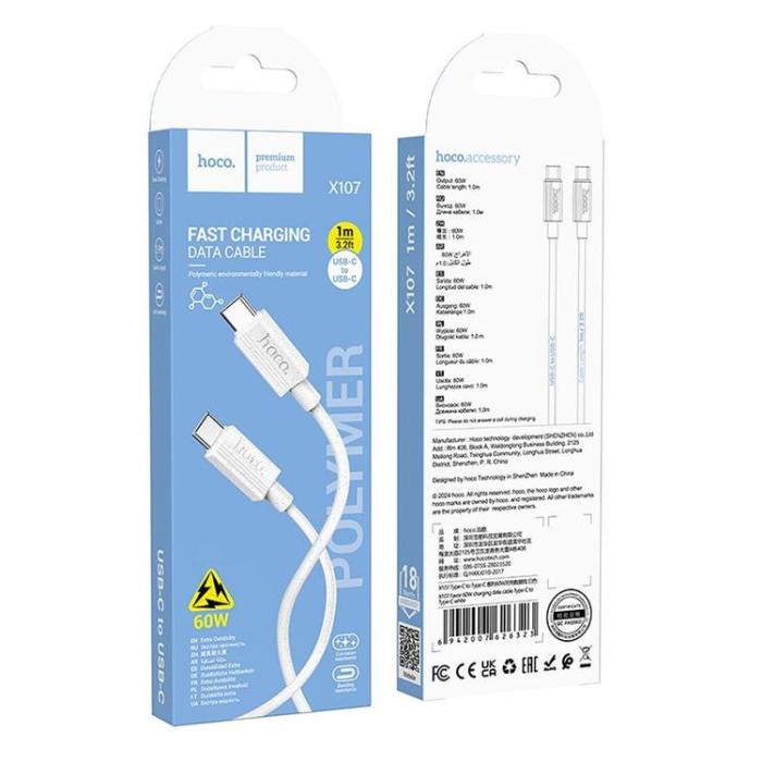 Hoco - HOCO USB-C Till USB-C 60W 1m Kabel 3A X107 - Vit