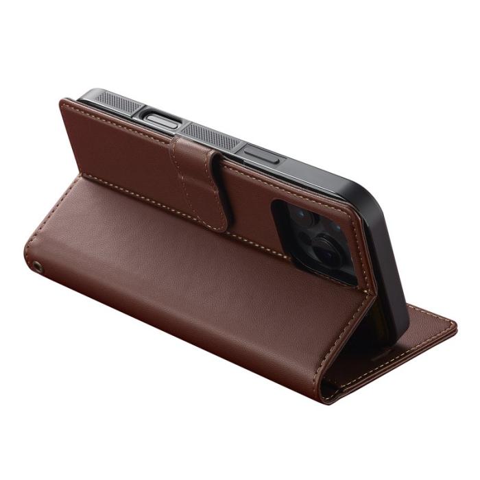LC.imeeke - LC.IMEEKE L2 Series iPhone 16 Pro Plånboksfodral Konstläder - Brun