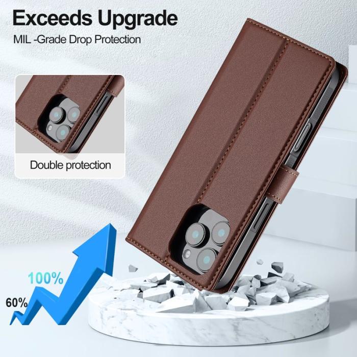 LC.imeeke - LC.IMEEKE L2 Series iPhone 16 Pro Plånboksfodral Konstläder - Brun