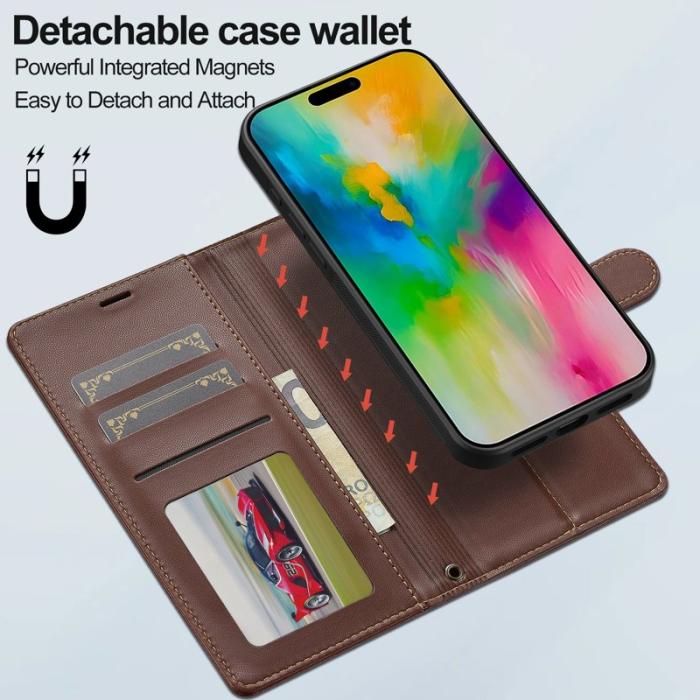 LC.imeeke - LC.IMEEKE L2 Series iPhone 16 Pro Plånboksfodral Konstläder - Brun