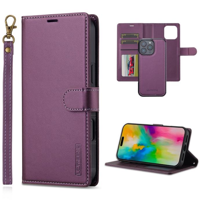 LC.imeeke - LC.IMEEKE L2 Series iPhone 16 Pro Plånboksfodral Konstläder - Lila