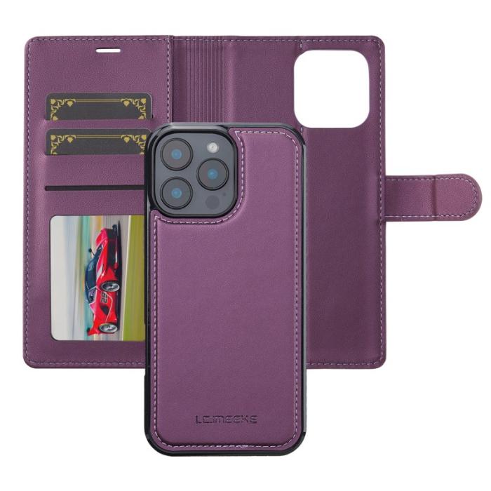 LC.imeeke - LC.IMEEKE L2 Series iPhone 16 Pro Plånboksfodral Konstläder - Lila