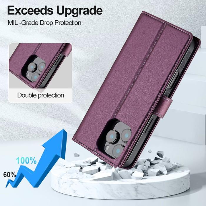 LC.imeeke - LC.IMEEKE L2 Series iPhone 16 Pro Plånboksfodral Konstläder - Lila