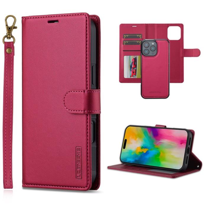 LC.imeeke - LC.IMEEKE L2 Series iPhone 16 Pro Plånboksfodral Konstläder - Röd
