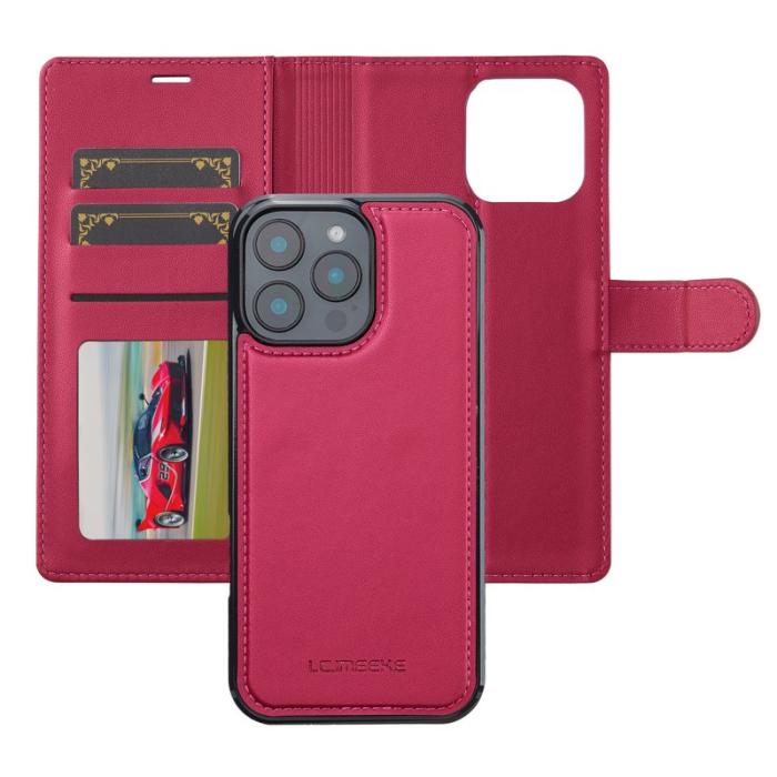LC.imeeke - LC.IMEEKE L2 Series iPhone 16 Pro Plånboksfodral Konstläder - Röd