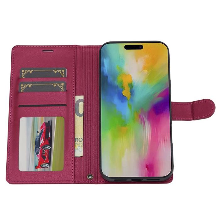 LC.imeeke - LC.IMEEKE L2 Series iPhone 16 Pro Plånboksfodral Konstläder - Röd
