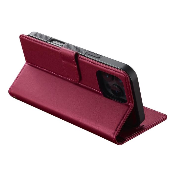 LC.imeeke - LC.IMEEKE L2 Series iPhone 16 Pro Plånboksfodral Konstläder - Röd