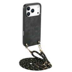 A-One Brand - iPhone 17 Pro Mobilskal med Justerbar Rem Retro Läder - Svart