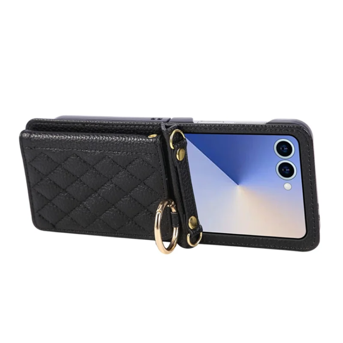 A-One Brand - Galaxy Z Flip 7 5G Mobilskal Korthållare Kickstand Rhombus - Svart