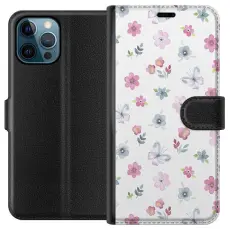 Gustaf - Pl&aring;nboksfodral till Apple iPhone 12 Pro Max med Blommor och fj&auml;rillar
