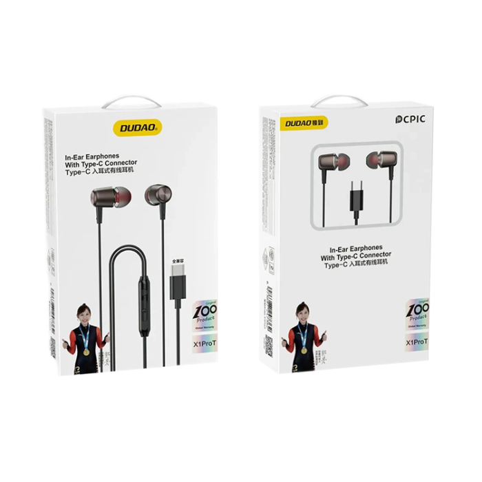 Dudao - Dudao X1PROT In-Ear Hörlurar Anslutna USB-C Kabel 1.2 m - Svart