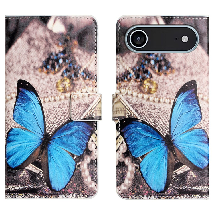 iPhone Air Konstläder Plånboksfodral Pattern Print - Blå Fjäril | 2353 | AlltMobil