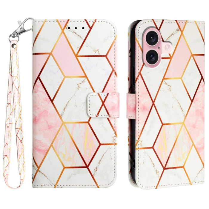 A-One Brand - iPhone 16 Plus Plånboksfodral Marble Pattern med Rem LS002
