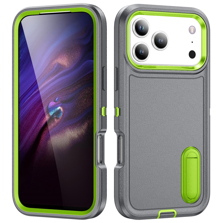 iPhone 17 Pro Mobilskal Kickstand Silikon - Grå/grön | 2353 | AlltMobil