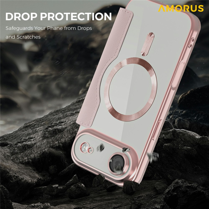 Amorus - AMORUS iPhone Air Plånboksfodral MagSafe RFID - Rosa