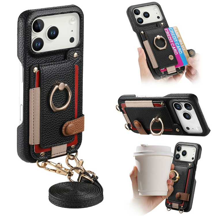 iPhone 17 Pro Mobilskal med Korthållare Ring Kickstand (Svart) | 2353 | AlltMobil