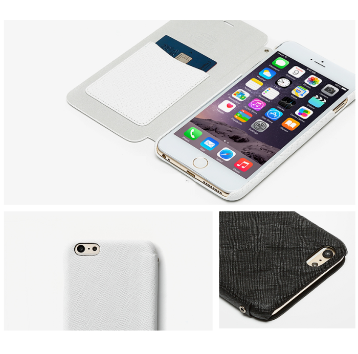 UTGATT1 - Zenus Minimal Äkta Läder Plånboksfodral till Apple iPhone 6(S) Plus (Vit)