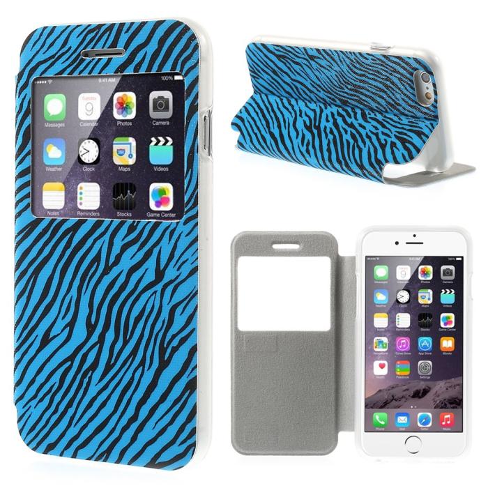 OEM - Glittery Mobilfodral med fönster till Apple iPhone 6 / 6S - Zebra Blå