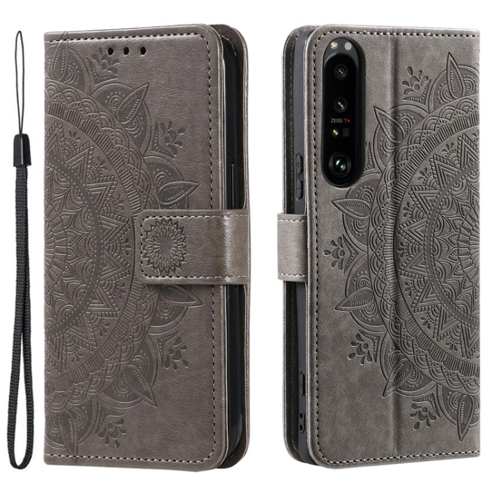 A-One Brand - Sony Xperia 1 V Plånboksfodral Imprinted Mandala Flower - Grå