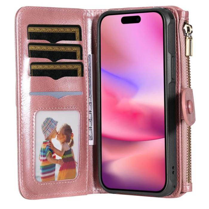A-One Brand - iPhone 17 Plånboksfodral Detachable Zipper - Roséguld
