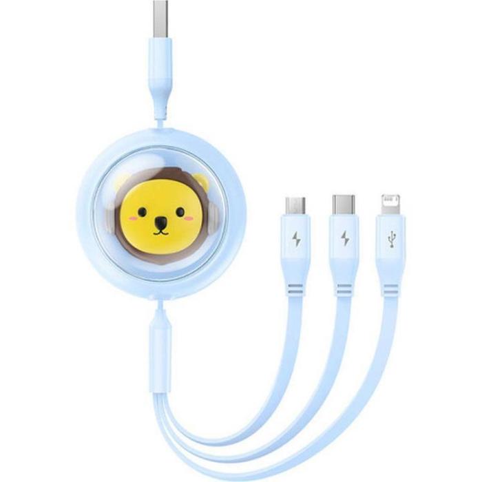 BASEUS - Baseus 3in1 USB-A till USB-C, Lightning, microUSB kabel 1.1m - Blå