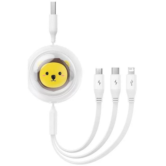 BASEUS - Baseus 3in1 USB-A till USB-C, Lightning, microUSB kabel 1.1m - Vit