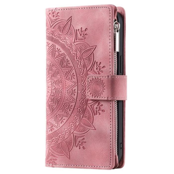 A-One Brand - iPhone 15 Plus Plånboksfodral Mandala Flower Imprinted - Rosa Guld