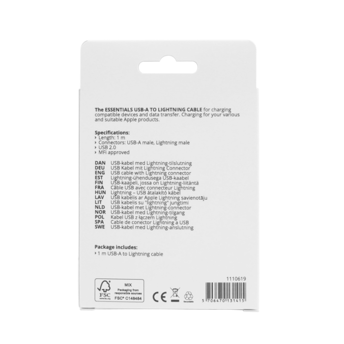 UTGATT1 - Essentials MFi Lightning USB-A Kabel 1m - Svart