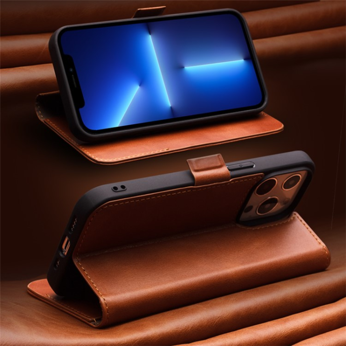 QIALINO - QIALINO iPhone 13 Mini Plånboksfodral Äkta Läder Flip Folio