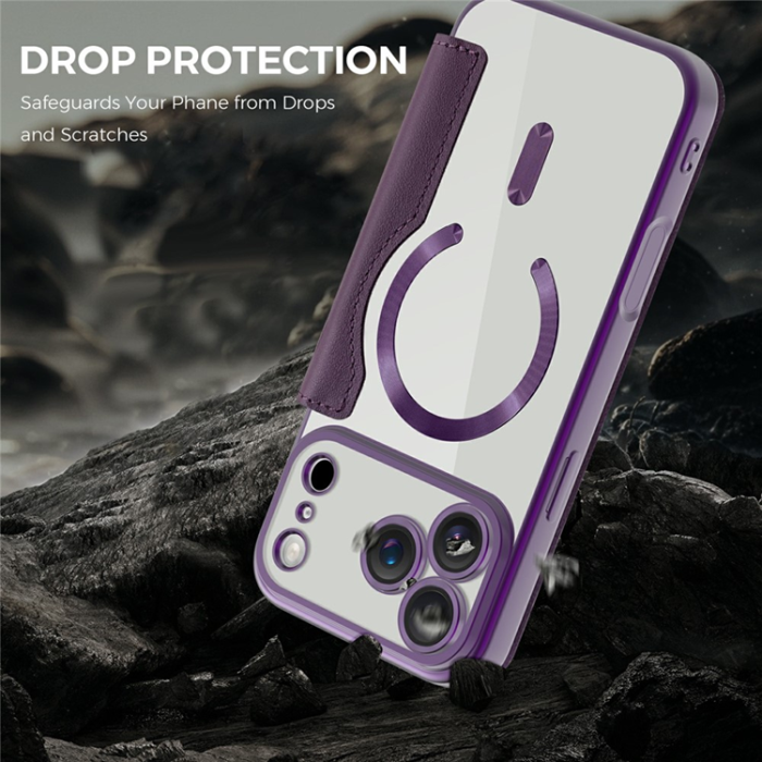 A-One Brand - iPhone 17 Pro Plånboksfodral Magsafe RFID Blocking - Mörklila