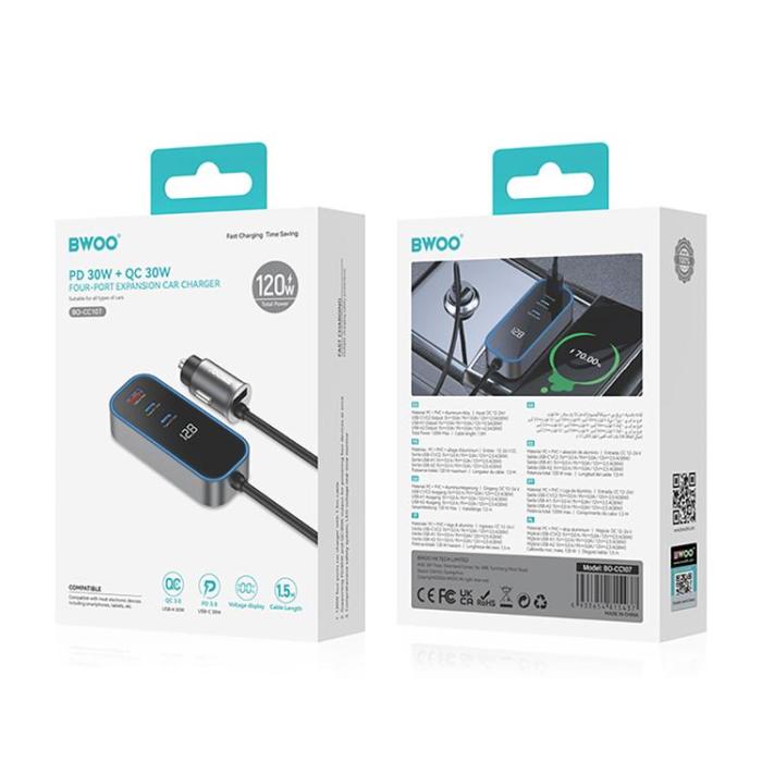 BWOO - BWOO Billaddare 30W 1xUSB-C 1xUSB-A CC107 - Svart