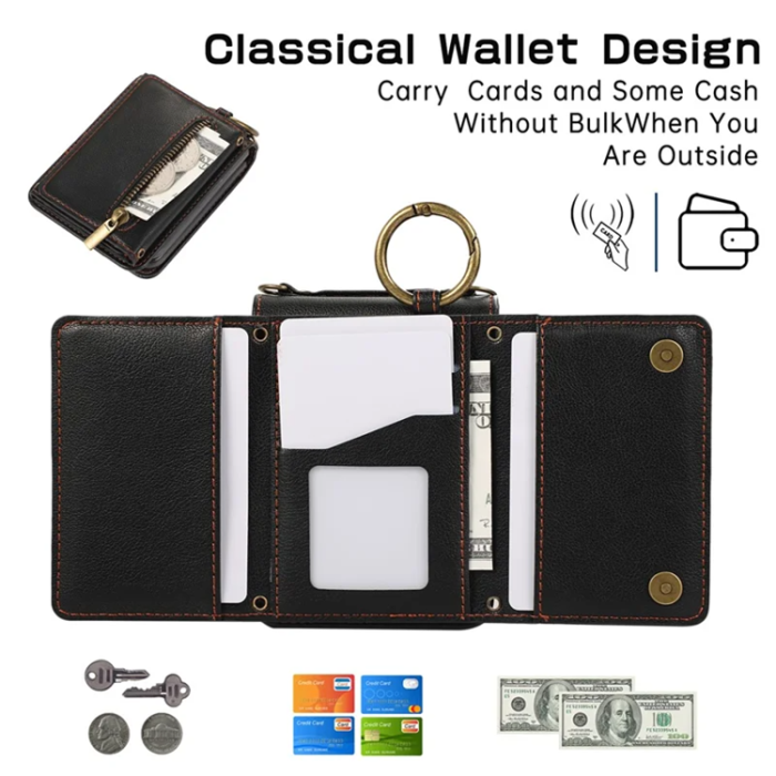 A-One Brand - Galaxy Z Flip7 Plånboksfodral Zipper Kickstand med Axelrem - Svart