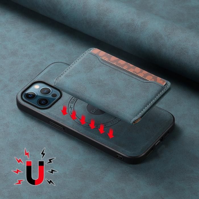 DENIOR - DENIOR D13 iPhone 12 Pro Max Fodral Retro Textur PU+TPU+PC Blå