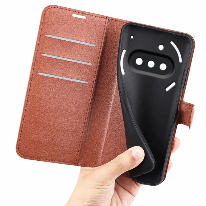 A-One Brand - Nothing Phone (3a) Plånboksfodral Litchi Texture - Brun