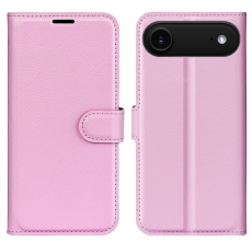 A-One Brand - iPhone 17 Air Plånboksfodral Litchi Texture läder - Rosa