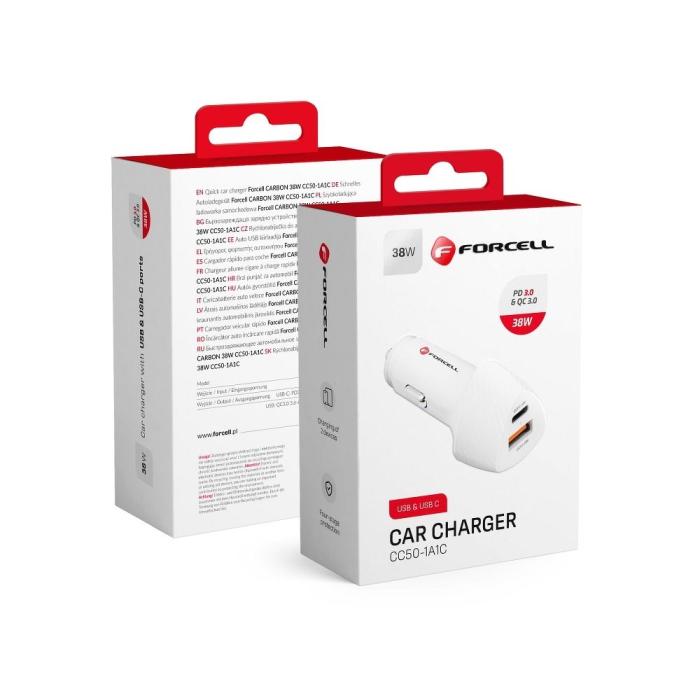 Forcell - FORCELL billaddare USB-C 3.0 PD20W USB QC3.0 18W 5A vit