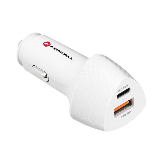 Forcell - FORCELL billaddare USB-C 3.0 PD20W USB QC3.0 18W 5A vit